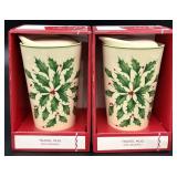 2pc Lenox Holiday Travel Mugs & Ceramic Lids