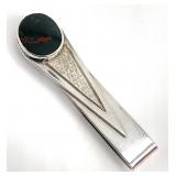Signed Vintage Sterling Silver Bloodstone Tie Clip