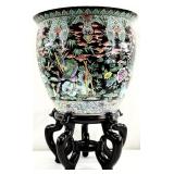 Chinese Famille Noire Porcelain Planter on Stand