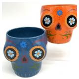 2pc Pottery Sugar Skull Planters