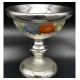 Antique Hand Painted Mercury Glass Compote