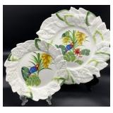 2 Chelsea House Italian Majolica Bird Leaf Plates