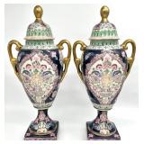 Pair Large Chinese Porcelain Covered Urns