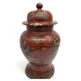 Antique Japanese Red Lacquered Lidded Ginger Jar