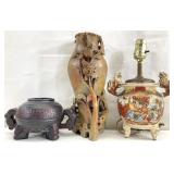 3pc Vintage Chinese Vases & Small Japanese Lamp
