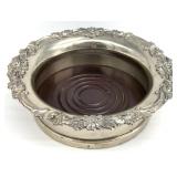 Silver Plate & Wood Wine Bottle Coaster