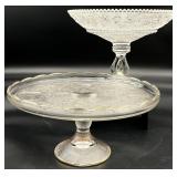 2pc Vintage Glass Cake Stand & Compote
