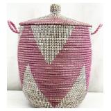 Pink Accented Lidded African Basket
