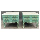 Pair French Lacquered Stone Top End Tables