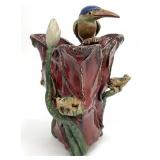 Chinese Shiwan Style Bird & Frogs Floral Vase