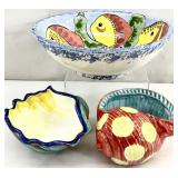 3pc Hand Painted Fish Pottery Bowls
