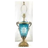 Bradburn Gallery Teal Cut Glass Metal Mounted Urn