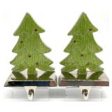 2 Christmas Tree Metal & Enamel Stocking Holders
