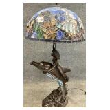 Large Tiffany Style Stained Glass Mermaid Lamp
