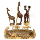 Kenyan / African Style Hand Carved Giraffes & Bowl