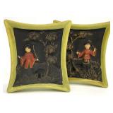 2 Mid Century Japanese 3D Chalkware Wall Art