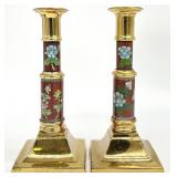 Pair Chinese Cloisonne & Brass Candlesticks
