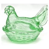 Green Glass Hen on Nest