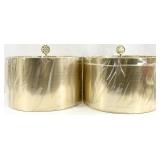 2 Gold Metallic Drum Lamp Shades, Oriental Finials