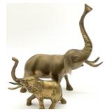 2 Vintage Brass Elephant Figures
