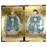 2 Chinese Ancestor Portraits Decoupaged Wall Art