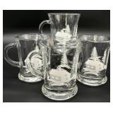 4 Anchor Hocking Cabin Pine Trees Glass Mugs