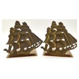 Vintage Foldable Brass Sailing Ship Bookends