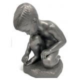 Kneeling Child Cast Metal Sculpture, HEAVY
