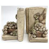 Pair Grape Baskets & Books Figural Bookends