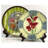 2 Floral Decoupage Glass Plates, Incl. John Derian
