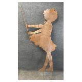 Metal Cutout of Young Girl Fishing