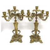 2 Baroque Style Brass 5-Light Candelabras
