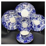 6pc Royal Crown Derby Mikado Blue & White China
