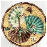 Antique English Majolica Asian Fan Pottery Plate