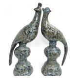Pair Glazed Ceramic Pottery Pheasant Statues