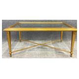 Gold Stretcher Base Glass Insert Coffee Table