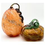 2 Art Glass Pumpkins