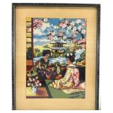 Vintage Asian Pagoda Scenic Needlepoint Art