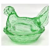 Green Glass Hen on Nest