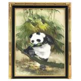 Orig Panda Eating Bamboo Painting, Signed