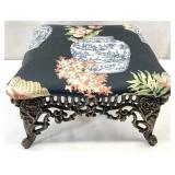 Cast Iron Chinoiserie Upholstered Foot Stool
