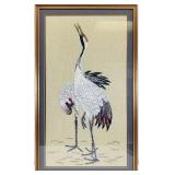 Large Vintage Asian Cranes Embroidered Wall Art