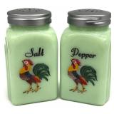 Green Milk Glass Style Rooster S&P Shakers
