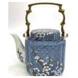 Asian Style Porcelain Brass Handle Teapot