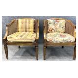 Pair Barrel Back Caned Chairs