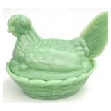 Green Milk Glass Style Hen on Nest