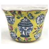 Vtg Chinese Yellow Enamel Porcelain Cachepot