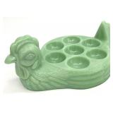 Green Milk Glass Style Hen Egg Holder Tray