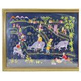 Vintage South / East Asian Scenic Silk Embroidery