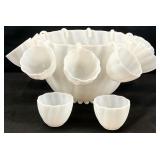 Hazel Atlas Alpine White Milk Glass Punch Set